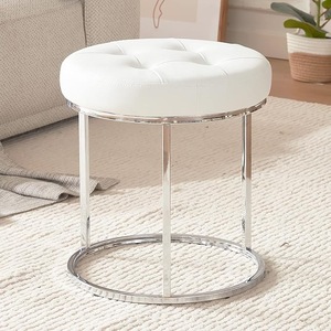 Taburete de tocador de acero inoxidable con asiento de piel sintética y felpa para apartamento, escuela, dormitorio, tocador, hotel boutique, mueble decorativo - Product Image 2