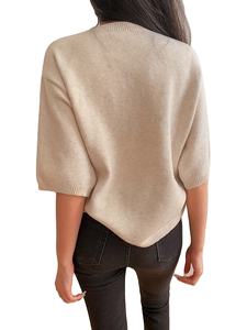 Pull ample pour femme couleur abricot à manches trois-quarts, tricot côtelé personnalisé, style vintage, 100 % coton, logo frontal - Product Image 3