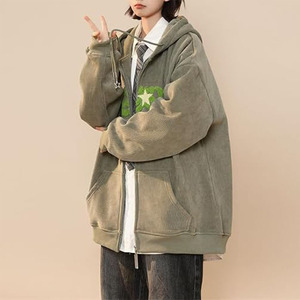 Y2K <b>Zip</b> <b>Up</b> Hoodie Letter Print Star Graphic Grunge Hooded Corduroy Sweatshirt <b>Jacket</b> Oversized Retro Y2k Clothing - Product Image 3