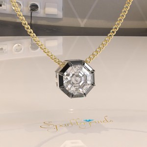 Elvora Gems Georgian Cut Set Octagon Cut Moissanite <b>Pendant</b> <b>Solid</b> <b>Gold</b> 2.8CT IGI Certified Rhodium Plated Rope Chain Necklace - Product Image 4