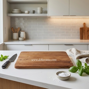 Planche à découper élégante et écologique en bois de teck pour la cuisine, compatible lave-vaisselle, pour hacher, trancher et servir - Product Image 6