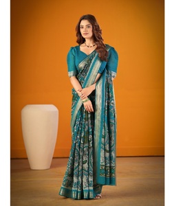 Indian Wedding Wear Polyester Viscose Chanderi Material Saree with Kalamkari Print With Zari Weaving Work with Low Price Saree - Product Image 1