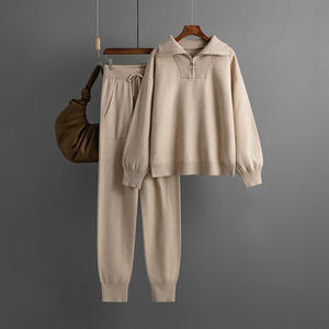 Conjunto de Suéter de Dos Piezas de Punto Casual, Talla Única, Corte Regular, Color Sólido, Ecológico, Moda Europea y Americana - Product Image 2