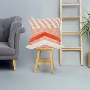 Hand Tufted Crewel Texture Boho Ivory and Orange Fringe Cushion Cover Handmade <b>Decorative</b> <b>Pillow</b> Case for Sofa Bedroom Living - Product Image 1