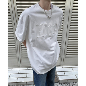 T-shirt Streetwear Personnalisé 100% Coton Style Oversize T-shirts en Coton T-shirts Gaufrés Imprimés sur Mesure - Product Image 3