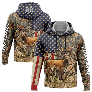 Sudadera con Capucha Unisex de Forro Polar de Poliéster de 300g con Estampado de Camuflaje de Ciervo y Bandera Americana, Transpirable, de Corte Regular, Informal, con Bolsillo - Product Image 6