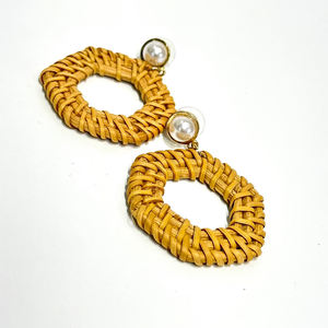 Boucles d'oreilles en rotin de forme ronde de haute qualité accessoires multicolores pour femmes conceptions chaudes de bijoux de mode du Vietnam - Product Image 5