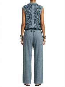 Conjunto de 2 Piezas de Punto para Mujer, Top Polo sin Mangas con Estampado de Leopardo y Pantalones Anchos - Product Image 2