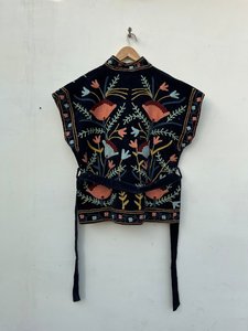 Black Embroidered Suzani Velvet Short Jacket Statement Outerwear Coat Velvet Blazer Unisex Jacket Gift For <b>Wife</b> Bridal Jackets - Product Image 4