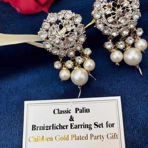 Classic Pearl and Diamond Designer Earring Set for Children Gold Plated Party Gift - Product Image 3