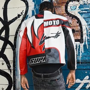 Custom Men's Racer Faux Leather Bomber Street Fashion Thin Motorcycle Race <b>Biker</b> <b>Jacket</b> with Stand Collar and Front Logo - Product Image 4