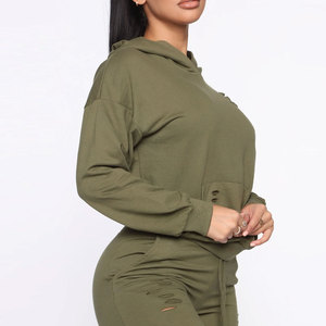 Sweat-shirt à capuche vert olive pour femme, coupe oversize, style streetwear décontracté en molleton de coton, OEM ODM, faible MOQ - Product Image 4