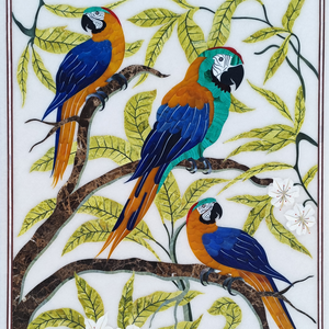 Panel de Arte Mural de Lujo con Incrustaciones de Mármol, Diseño de Pájaro Ara, Hecho a Mano con Piedra Dura, Mosaico de Piedras Semipreciosas, Decoración Moderna para Bodas - Product Image 3