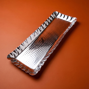 Premium Stainless Steel Platter Chocolate Tray Hand Hammered Texture Fluted Borders Luxury Catering & Hotel Buffet Tableware - Product Image 3
