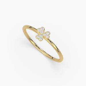 Anillo de Oro Rosa de 14K con Diamantes al por Mayor, Anillo Minimalista Delicado de Promesa, Anillo Pequeño de Trébol, Anillo Delicado de Flor, Regalo para Mujer - Product Image 2