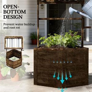 Fioriera a Forma di Pozzo dei Desideri in Legno Color Cuoio che Aggiunge un Tocco di Eleganza al Tuo Giardino - Product Image 4