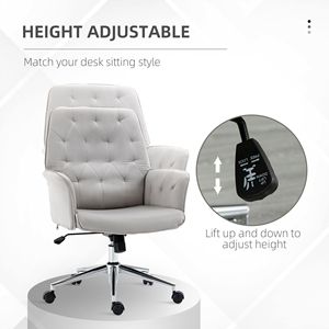 Sedia da Ufficio Moderna in Tessuto di Lino Grigio Chiaro Trapuntato, Altezza Regolabile, Schienale Medio, Base in Nylon Certificata BIFMA - Product Image 4