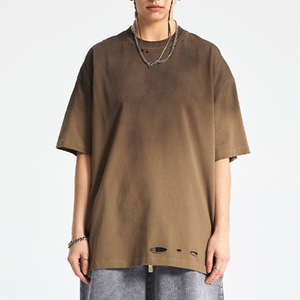 Men's Baggy <b>shirt</b> Damage Style Vintage Washed O Neck <b>Shirt</b> Loose Fit Oversized <b>Y2K</b> Streetwear Ripped Holes t <b>shirt</b> Stonewashed - Product Image 1