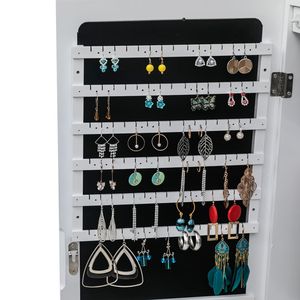 Armadietto a specchio a LED con 4 ripiani in legno, 2 cassetti, 8 luci LED blu, montaggio a parete, bianco - Product Image 5