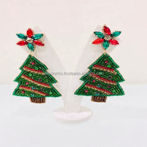 Pendientes Colgantes de Cuentas de Semilla con Diseño de Bastón de Caramelo Navideño y Lazo Rojo y Verde, Joyería Festiva Bohemia, Regalo, Pieza Destacada para Fiestas y Moda - Product Image 4