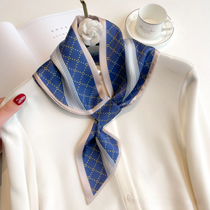 Fashionable Small <b>Silk</b> Scarf for Women Spring Summer Autumn Cross Decorative Hairband Bag Tying Trendy Necktie - Product Image 3