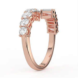 Bague sophistiquée en or blanc asymétrique avec diamants ronds brillants et émeraudes taillées en escalon, bijoux raffinés - Product Image 3