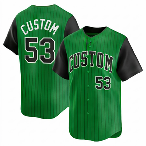 Sportswear Green Custom Striped <b>Baseball</b> sports Jersey Breathable Polyester Full Button athletic training jersey for Men's OEM - Product Image 1