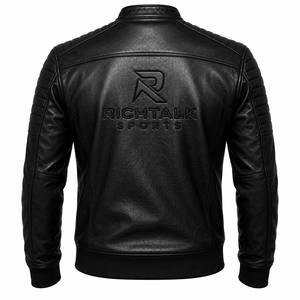 RICHTALK SPORTS Winter Warm <b>Genuine</b> <b>Leather</b> <b>Jacket</b> <b>Men</b> Stand Eco-Friendly Quick Dry Breathable Premium Quality Front - Product Image 2