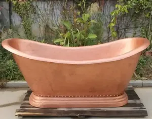 Baignoire ovale autoportante de luxe en cuivre, finition intérieure polie, pour la décoration intérieure et les bains relaxants - Product Image 3