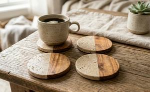 Ensemble de sous-verres carrés en marbre et bois écologiques, magnifiquement conçus, 10 mm, décoration moderne pour la maison, la cuisine, les mariages et les fêtes, créations Lavie - Product Image 3