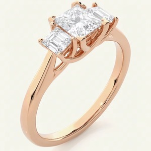 แหวนแต่งงานเพชรทรงเจ้าหญิงสีโรสโกลด์สุดหรูหรา ประดับเพชรธรรมชาติ - Product Image 1