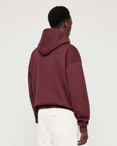 High Quality Burgundy Oversized Men Hoodies Heavyweight Cotton Fleece Pullover Streetwear Sweatshirt OEM ODM Private Label - Product Image 3