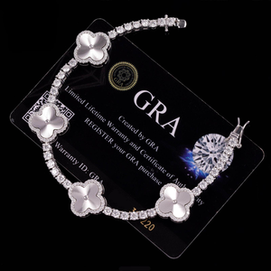 Luxury Four Leaf <b>Clover</b> Moissanite Tennis <b>Bracelet</b> White Gold Finish Sparkling Designer Inspired Jewelry Gift - Product Image 1