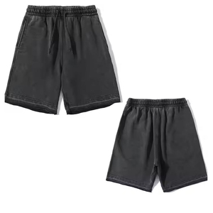 Shorts décontractés pour hommes en coton 100% respirant, couleur unie, taille mi-haute avec cordon de serrage, en tissu tricoté et finition délavée - Product Image 2