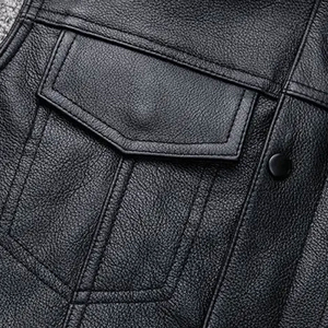 Chaleco de Cuero PU para Hombre, Estilo Motero, Cuello Alto, Color Sólido, Cierre de Botones, Largo Regular, Ropa de Otoño - Product Image 6
