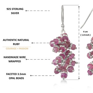 Pendientes Colgantes de Plata de Ley 925 con Racimo de Rubíes Rosados Facetados, Piedra de Nacimiento, Joyería de Oreja Moderna para Compromiso y Aniversario - Product Image 3