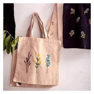 多功能新款花卉刺绣可折叠购物手提包折叠手袋方便大容量储物袋，符合GOTS认证