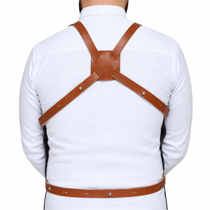 Flamia & Jabz Canvas Bib Apron Vest With Leather Pockets And Zipper Closure For <b>Cooking</b> Workwear - Product Image 2