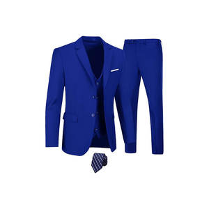 Costume de mariage trois pièces pour homme grande taille, col mandarin, double boutonnage, style décontracté et professionnel, effet lavé, crocheté - Product Image 1