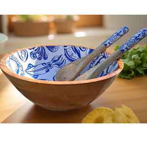 Bol de service classique en bois de manguier écologique UO, design émaillé coloré, poli, pour salade, dîner, petit-déjeuner, déjeuner, fête, usage quotidien, abordable - Product Image 2