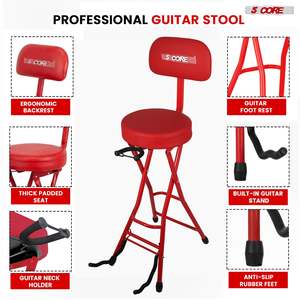 5Core Guitar Stool 3.15" <b>Padded</b> <b>Chair</b> w Backrest Foldable Music Seat Built in Foot Rest Guitar Stand - Product Image 6