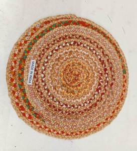 Handmade round jute cotton <b>placemat</b> with Multicolour edging perfect farmhouse table decor Natural durable eco-conscious dining - Product Image 6