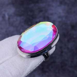 Bague en topaze mystique arc-en-ciel, faite à la main, argent sterling 925, bijoux bohèmes vintage, bague pour femmes, vente en gros - Product Image 3