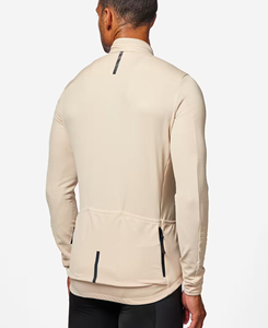 Premium Quality Men's Beige <b>Mock</b> <b>Neck</b> Full Sleeve Jacket With Zipper And Contrast Binding Breathable Regular Fit Yoga <b>Top</b> 180 g - Product Image 2