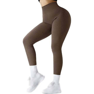 High Waist Knitted Leggings Full Length Solid Color Stretchy Seamless Eco-Friendly UV Protection Women's All Seasons Wear - Product Image 2