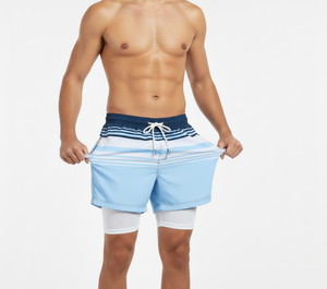 กางเกงชายหาดแบบซับลิเมชั่นสั่งทำพิเศษ 2 in 1 กางเกงว่ายน้ำผู้ชายพร้อมกางเกงเลกกิ้งซับในแบบรัดรูป แฟชั่นทันสมัย แห้งเร็ว - Product Image 2