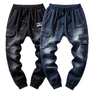 Joggers élégants en denim conçus sur mesure pour femmes, décorations de logo de poche cargo, vêtements de sport OEM directs XS-XXXL, streetwear toutes saisons - Product Image 5