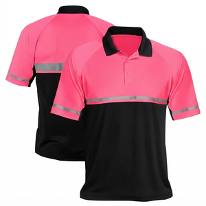 Hi-vis Fluorescent Polyester Short Sleeve Construction Safety Unisex Working <b>Polo</b> Shirts Reflective Tape Workwear - Product Image 3