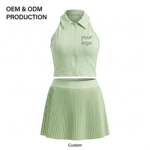 Women's Pickleball One Set Short Sleeveless Collared Top Pleated Skirt Front Zipper Regular Fit Custom Professional Court Wear - Product Image 3