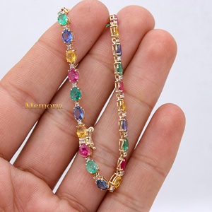 Handmade 18K Yellow Gold Multi Stone Tennis <b>Bracelet</b> for Women-IGI Certified Anniversary Engagement Party & Wedding Gift Jewelry - Product Image 6